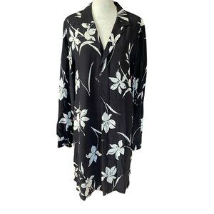 Karen Kane women's XL black and cream floral long sleeve collared shirtdress